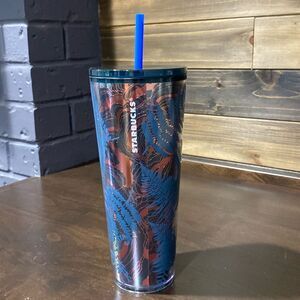 Starbucks 2022 Fall Blue Fern Acrylic 24oz Venti Tumbler w/Screw top Lid & Straw